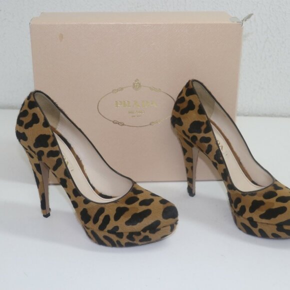 Prada Leopard Print Calf Hair Brown/Black Calzature Donna St.Ghepardo Chic US 9. - Picture 11 of 14